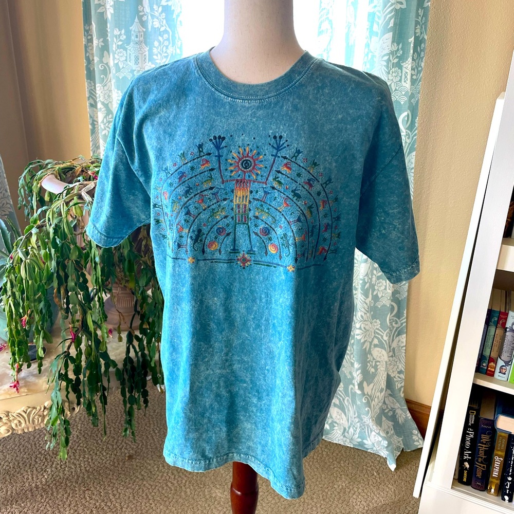 Vintage 90s hippie Tribal Native American spirits graphic design blue T-Shirt